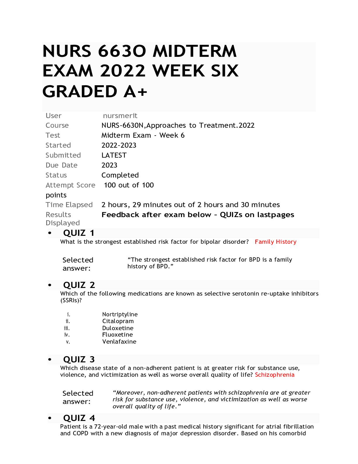 Preview image for NURS 663O MIDTERM EXAM 2022 WEEK SIX GRADED A+